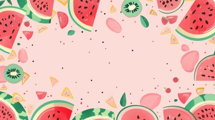 Summer Watermelon and Kiwi Fruit Pattern Background.