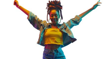 Energetic Hipster Woman Dancing with Joy