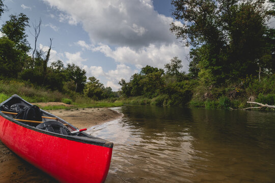 Red Canoe on Kickapoo River, Wisconsin