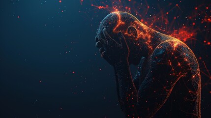 Brain diseases problem cause chronic severe headache migraine. Male adult look tired and stressed