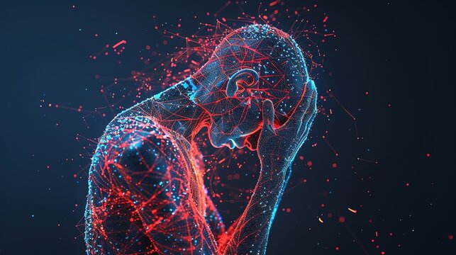 Brain diseases problem cause chronic severe headache migraine. Male adult look tired and stressed