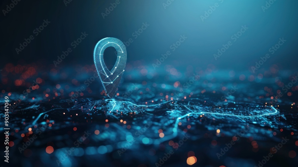 Aufkleber A 3D Digital Location Pin on a Network of Connected Points