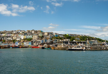 Colourful houses overlooking the harbour in the seaside town of Brixham on the Devon coast