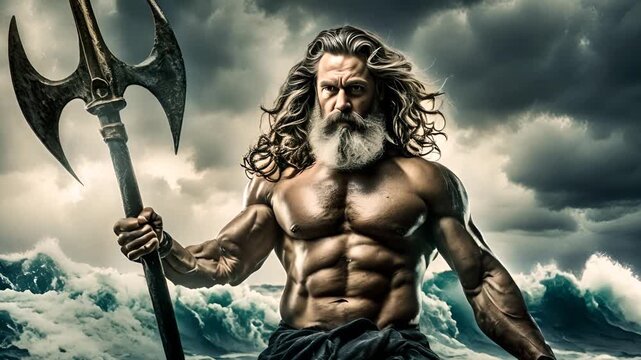 Poseidon God of the Seas, with a trident in his hand, Greek mythology