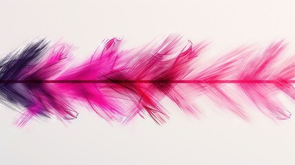 Obraz premium Pink-purple feather on white background, reflecting on left side