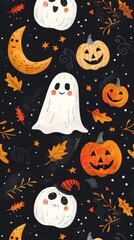Seamless Halloween Pattern with Festive Icons