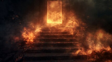 Fototapeta premium Fiery Staircase Leading to Burning Portal.