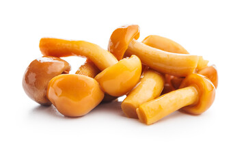 Pickled nameko mushrooms.Traditional japanese mushrooms isolated on white background.