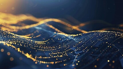 Abstract Background with Golden Lights and Wavy Pattern