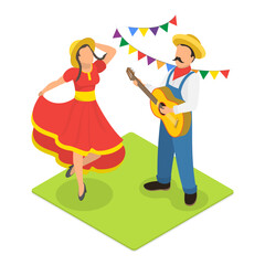 3D Isometric Flat Vector Illustration of Festa Junina, Traditional Brazilian Festival. Item 4
