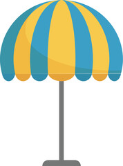 Blue and yellow striped beach umbrella, providing shade from the sun on a sunny day