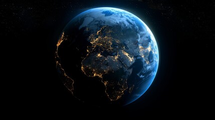 Fototapeta premium 3D Earth with atmospheric clouds and night lights visible in Europe