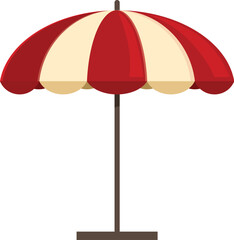 Big red and beige beach umbrella providing shade on a sunny day