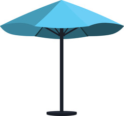 Blue beach umbrella standing upright, providing shade on a sunny day