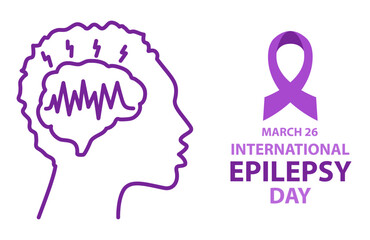 Epilepsy awareness month is observed.Purple ribbon.Epilepsy awareness brain.Health banner.Medial template design.Purple brain.Human silhouette.Medical healthcare concept.Epilepsy brain.Mentally health