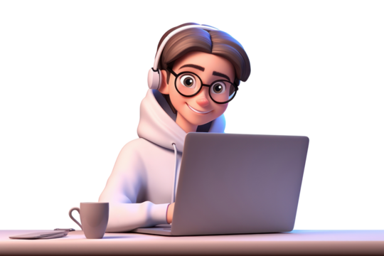 PNG Cartoon laptop computer working. - Powered by Adobe