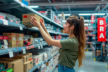 Young Woman Shopping for Hardware Supplies in a Store Aisle During Daytime
