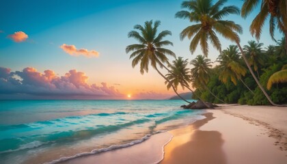 Fototapeta premium Sunset over tropical island beach