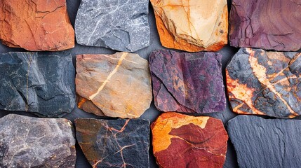   A detailed image of numerous colorful stones, appearing to be painted with various hues of red, orange, yellow, and purple
