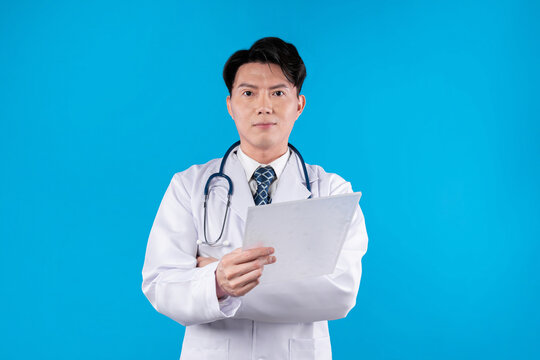 Profile smart doctor holding transparent tablet looking camera with disease research data futuristic technology attempting remedy therapy healthcare innovation interface hologram screen. Contrivance.