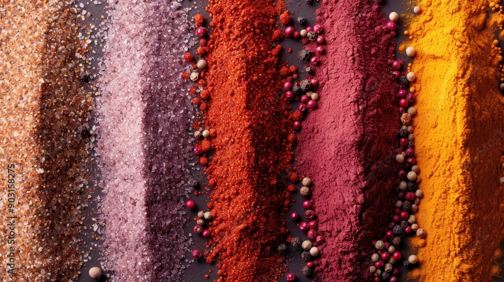 Aufkleber an intricate collection of various spices, artistically arranged in linear forms, emphasizing the di