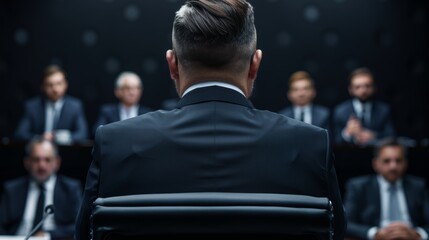 A CEO giving a press conference about a major data breach, with serious expressions, with copy space, high-resolution photo, hyper realistic