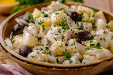 Bacalhau - traditional cod fish casserole. Seafood dish. Portuguese food.
