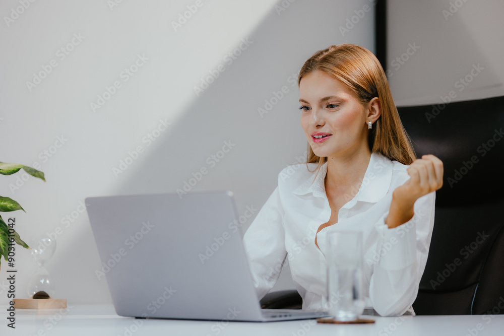 Canvas Prints Young Professional Woman Working on Laptop