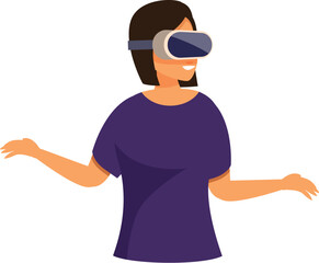 Woman is immersed in the metaverse, using a vr headset to interact with a digital environment