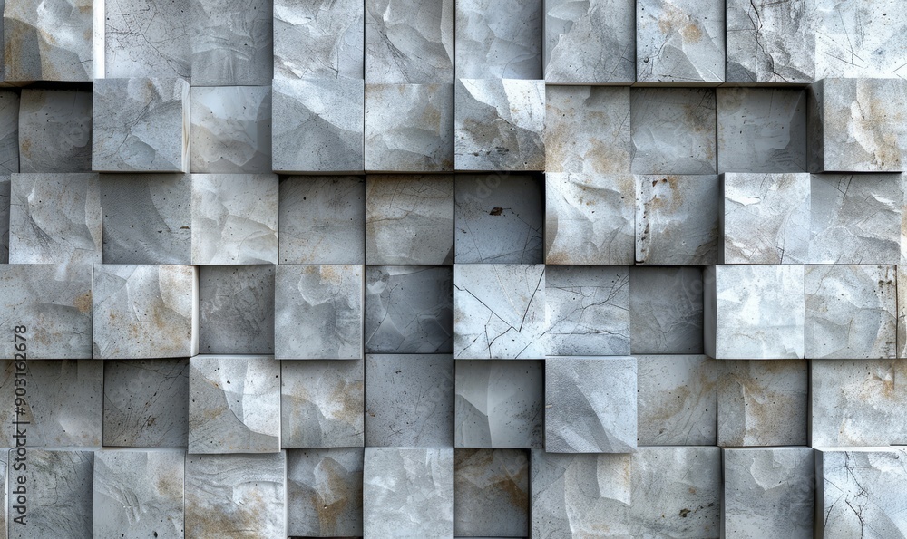 Poster 3d, textured mosaic tiles arranged in the shape of a wall. semigloss, square, blocks stacked to crea