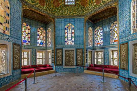 Istanbul, Turkey - April 10, 2017 : The Revan Pavilion interior view in Topkapi Palace. Topkapi Palace is popular tourist attraction in Turkey.