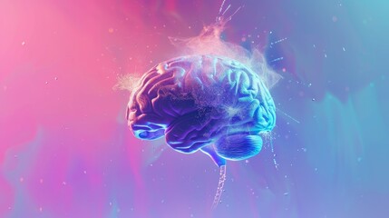 abstract human brain on unusual futuristic gradient background, minimalistic poster