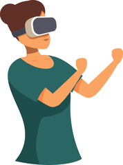 Woman is interacting with virtual reality using goggles and experiencing augmented reality