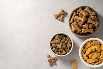Pet food. Dry food for cats, dogs and bunnies. Nutrition for pets