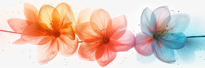 Fototapeta premium Soft, delicate flowers painted with watercolor, exuding fragility and tenderness in a close-up view.