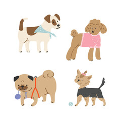 Set of cute dogs. Vector illustration in cartoon style. Isolated on white background.