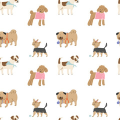 Seamless pattern with cute dogs on white background. Vector illustration for your design