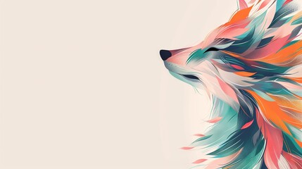   A vibrant depiction of a wolf's head on a pure white canvas, adorned with a void in the lower right quadrant