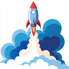 A rocket launching into the sky with long thick swirling art vector