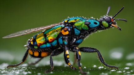 Fototapeta premium Bold beetle navigating the rich, moist soil of the forest floor, exploring its diverse and thriving habitat