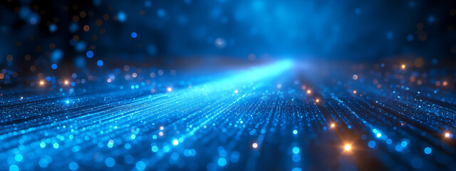 Obraz premium Abstract blue digital background with glowing light rays and data stream.