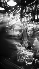 Obraz premium Black and white bar scene with motion blur. 