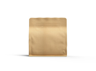 Render of a square paper doy-pack package with zipper on a transparent background