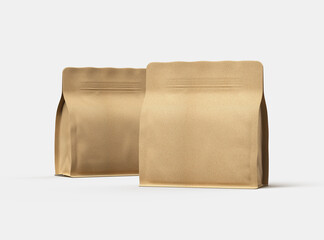 Render of a square paper doy-pack packaging with a zipper on a light background