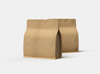 Render of a square paper doy-pack packaging with a zipper on a light background