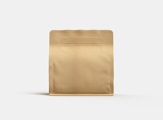 Render of a square paper doy-pack packaging with a zipper on a light background