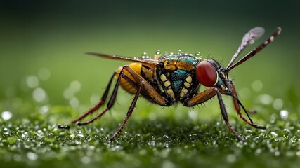 Naklejka premium Iridescent beetle with rainbow hues in sunlight