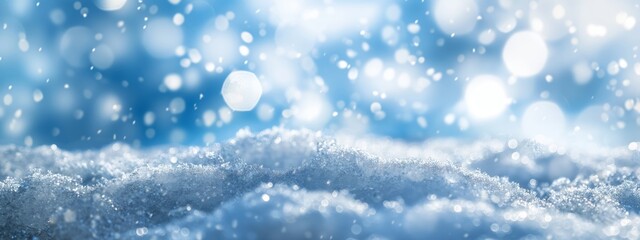 Fototapeta premium Winter snow texture with glittering bokeh lights, great for seasonal backgrounds. 