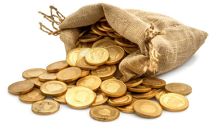 golden coins bag Isolated on white background