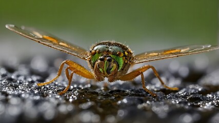 Majestic dragonfly gracefully resting on a vibrant green leaf while reflecting on the tranquil pond below